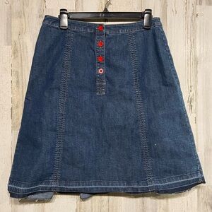 City DNKY Blue Half Button Pleated Back Midi Denim Skirt 8
